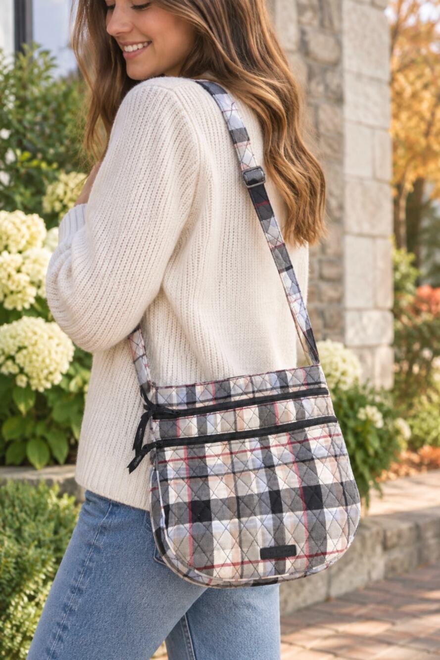 VERA BRADLEY Trio Zip Hipster Crossbody Purse in Perfectly Plaid